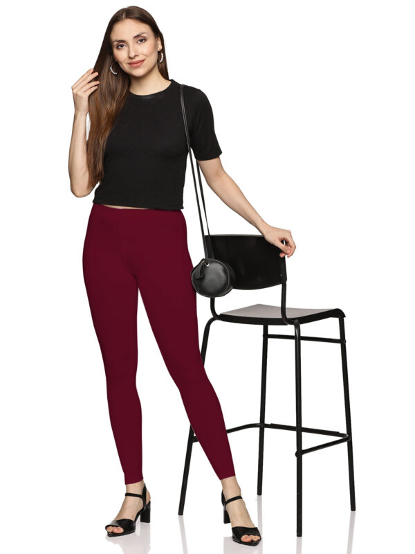 Maroon solid cotton hosiery legging - Image 3