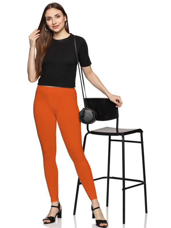 Orange solid pure cotton hosiery ankle length legging