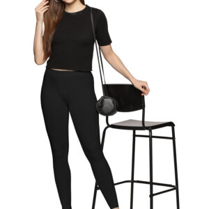 Saachi Black Cotton Spandex Ankle Length Legging