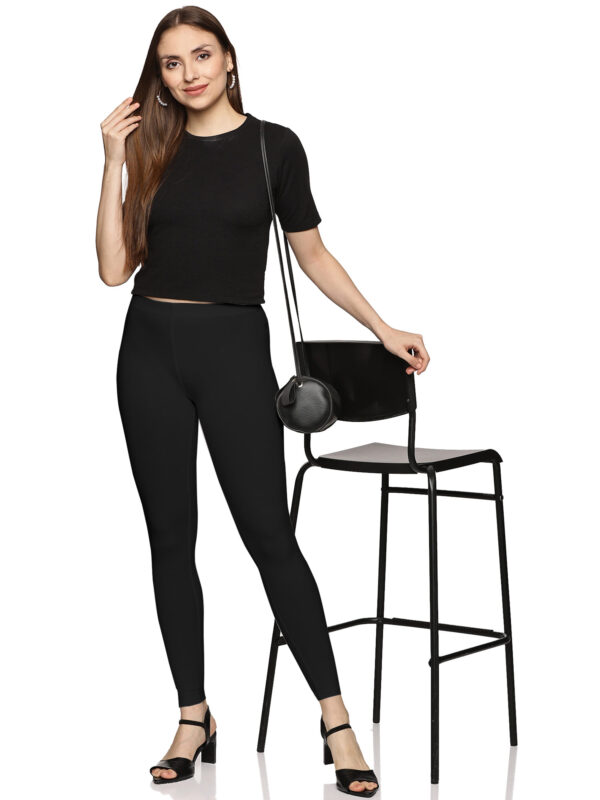 Saachi Black Cotton Spandex Ankle Length Legging