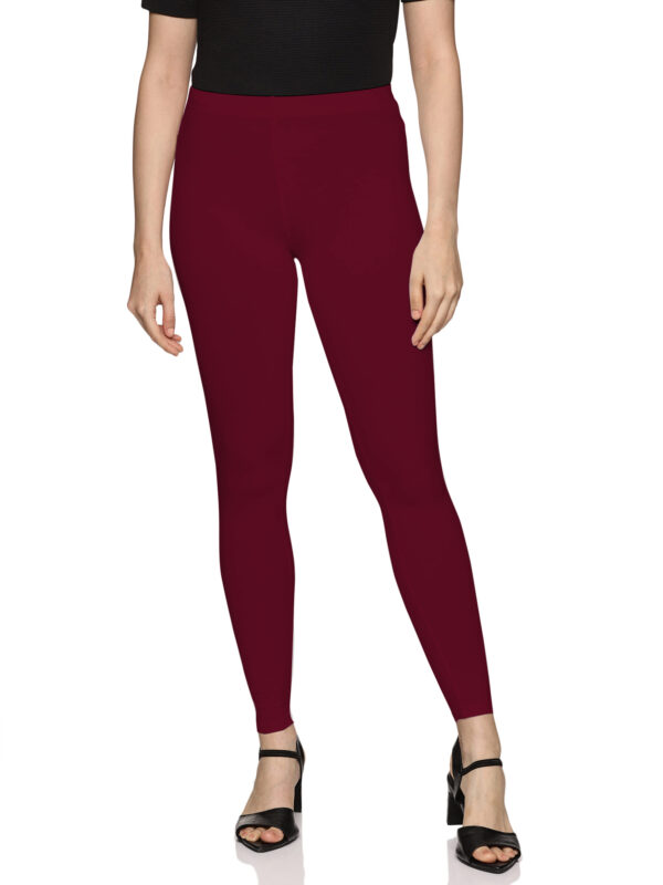 Maroon solid cotton hosiery legging