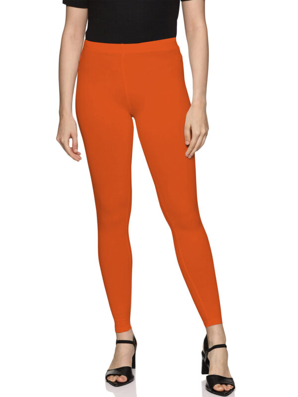 Orange solid pure cotton hosiery ankle length legging - Image 3