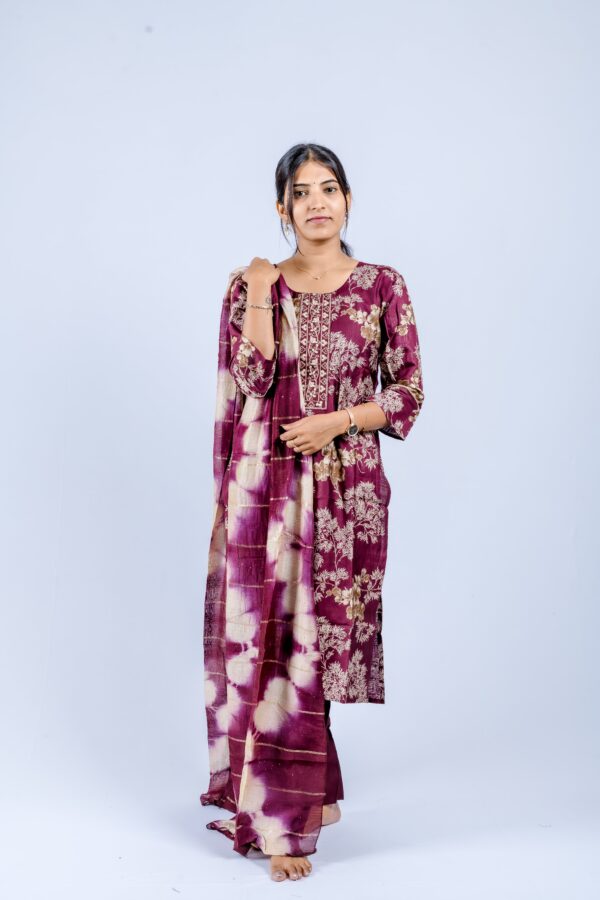 Maroon-Purple with Beige Floral Print & Tie-Dye