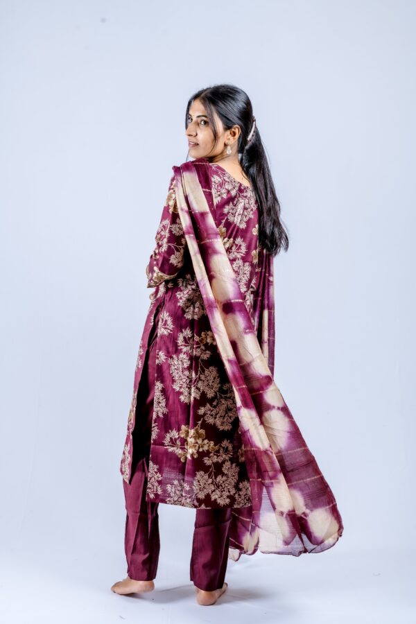 Maroon-Purple with Beige Floral Print & Tie-Dye - Image 5