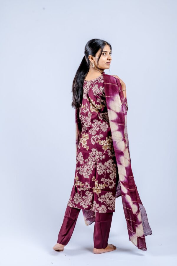 Maroon-Purple with Beige Floral Print & Tie-Dye - Image 6