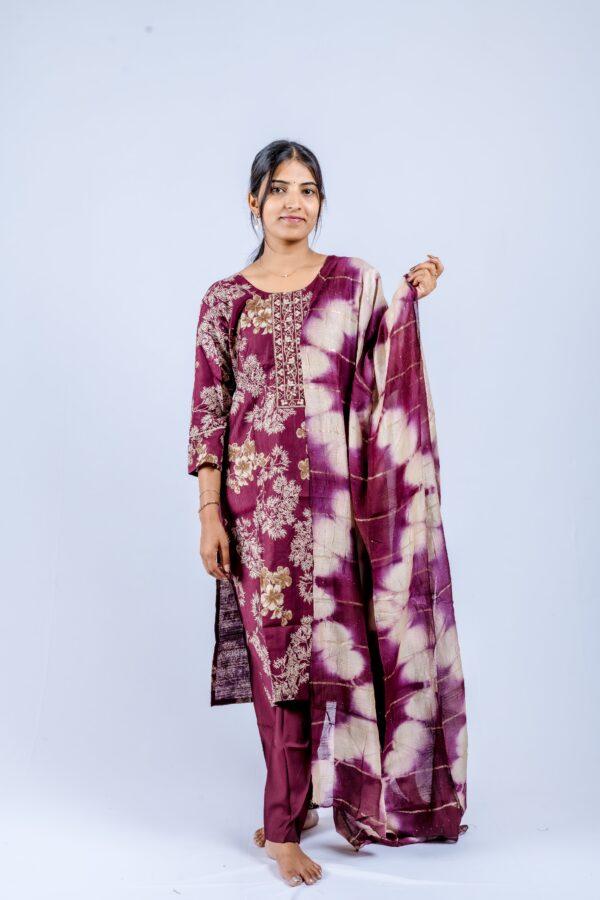 Maroon-Purple with Beige Floral Print & Tie-Dye - Image 7