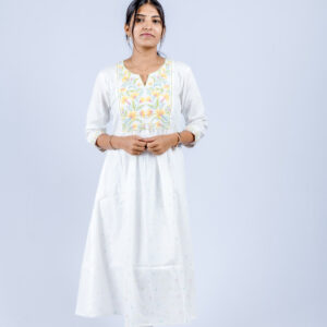 White Multicolor floral threadwork on the yoke