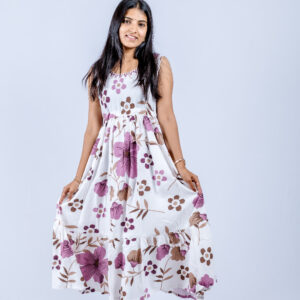 White base with purple & brown floral print