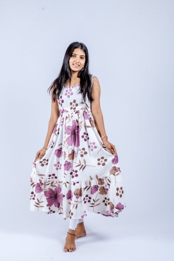 White base with purple & brown floral print