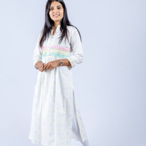 White floral threadwork on the yoke
