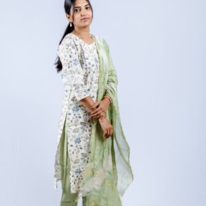 Graceful light green floral suit set.