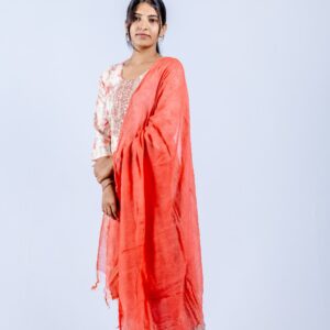 Peach and Red floral printed kurta set.