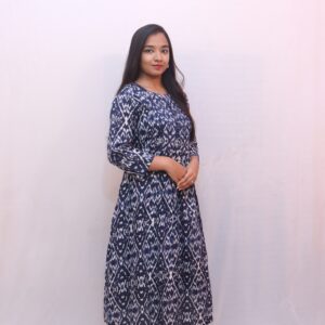 Blue Ikat Printed Cotton Dress.