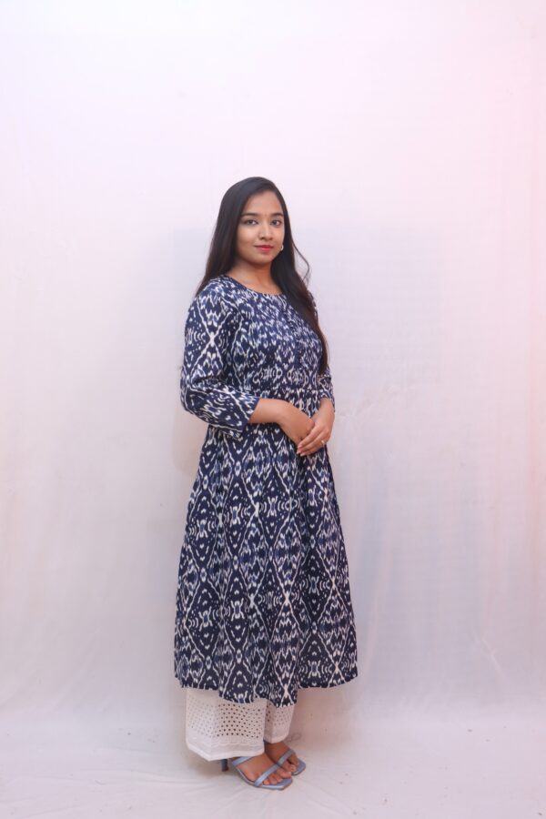 Blue Ikat Printed Cotton Dress.