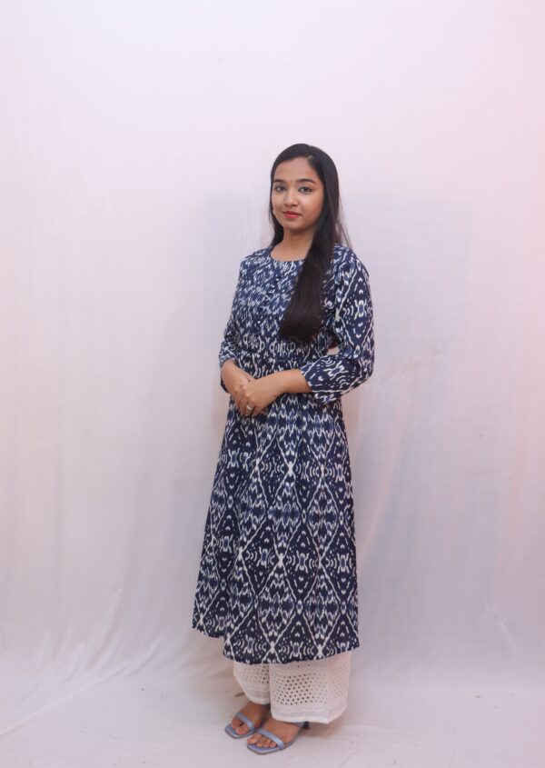 Blue Ikat Printed Cotton Dress. - Image 2