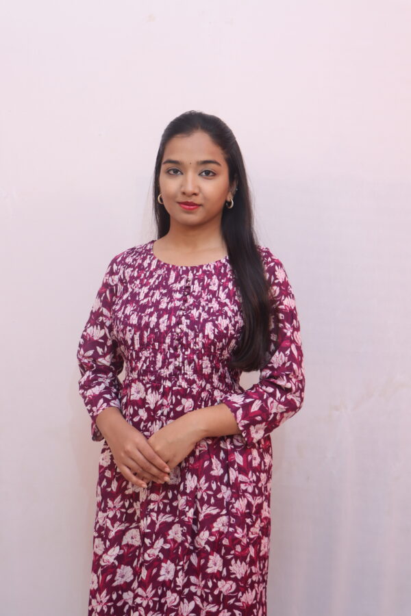 Maroon with white and pink floral print
