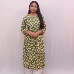 Olive green with white floral print