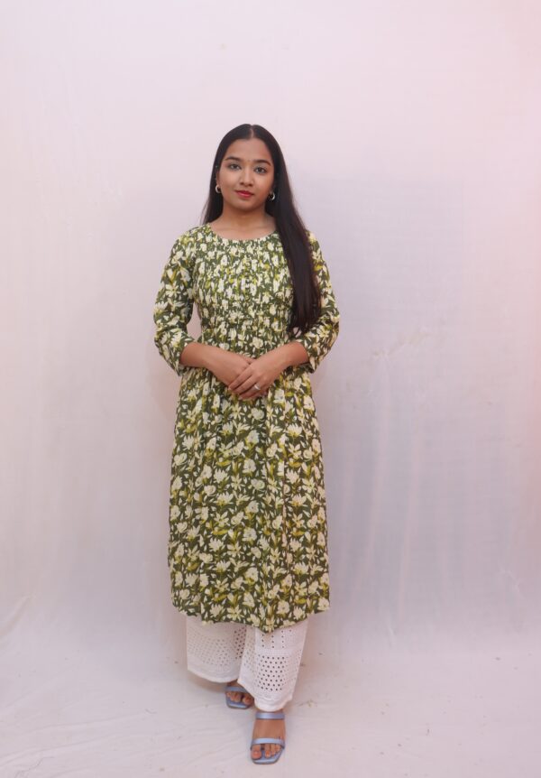 Olive green with white floral print