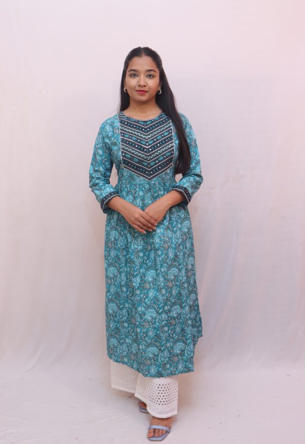 Teal Blue with Black & White detailing - Image 2