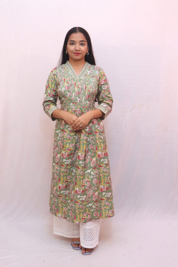 Olive green with multicolor floral print - Image 2