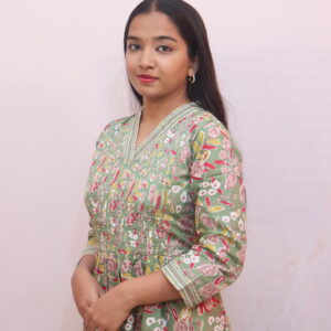 Olive green with multicolor floral print