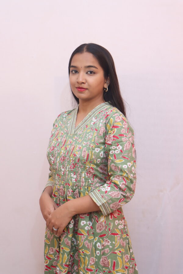 Olive green with multicolor floral print