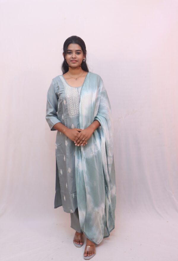 Pastel Blue Embroidered Kurta Set with Dupatta - Image 2