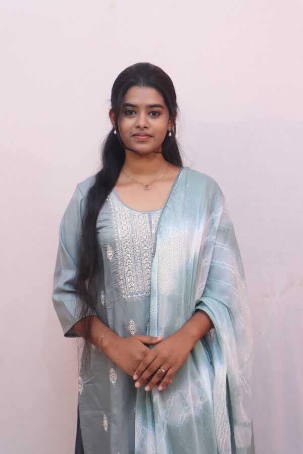 Pastel Blue Embroidered Kurta Set with Dupatta - Image 3