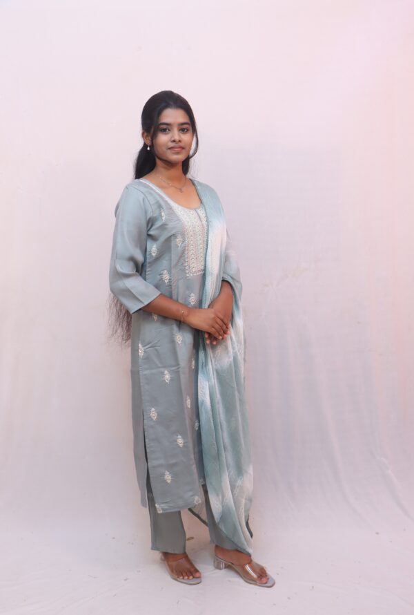 Pastel Blue Embroidered Kurta Set with Dupatta - Image 4