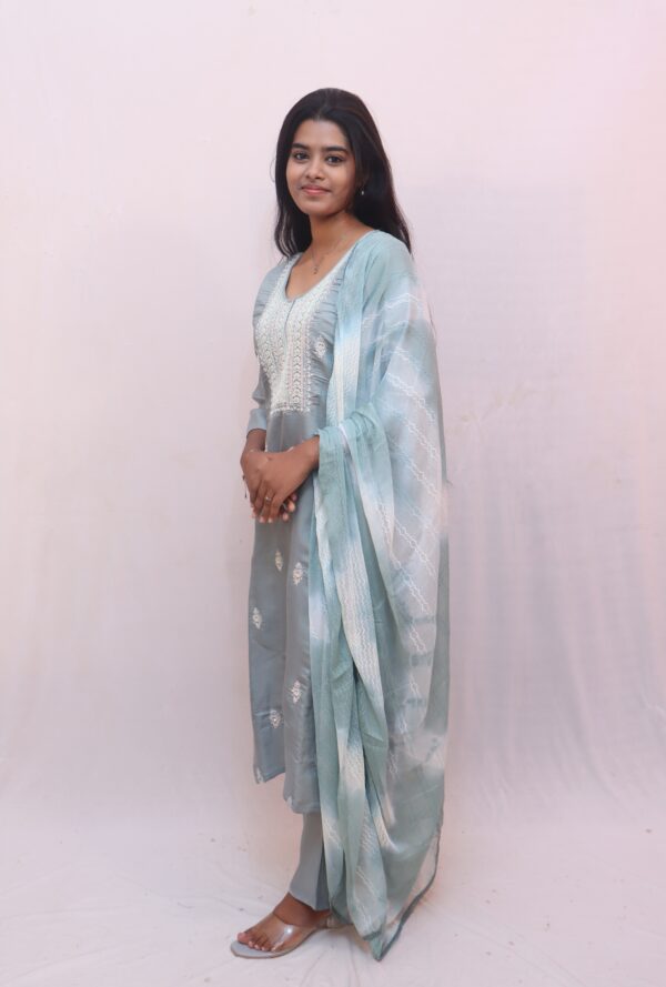 Pastel Blue Embroidered Kurta Set with Dupatta - Image 7
