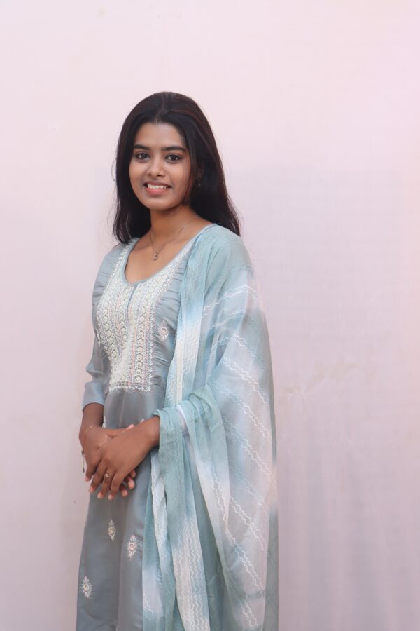 Pastel Blue Embroidered Kurta Set with Dupatta - Image 8