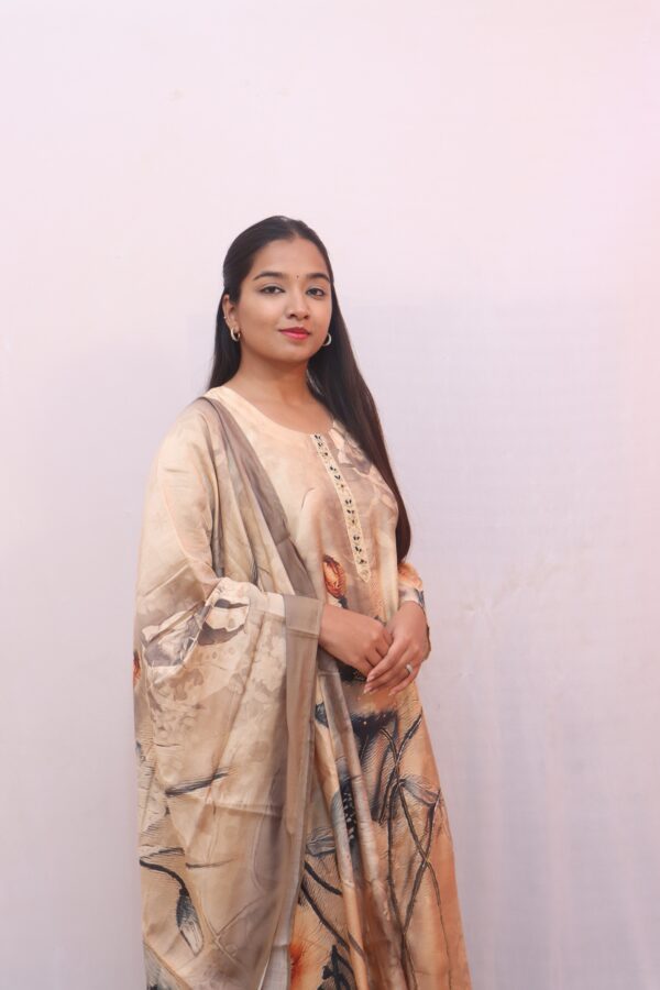 Beige with Multicolour Abstract Print — featuring shades of brown, rust, grey, and subtle blue accents. - Image 6