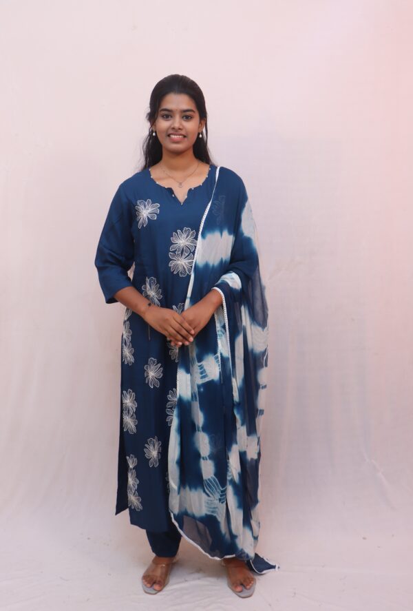Indigo Blue Tie-Dye Printed Cotton Salwar Suit Set - Image 2