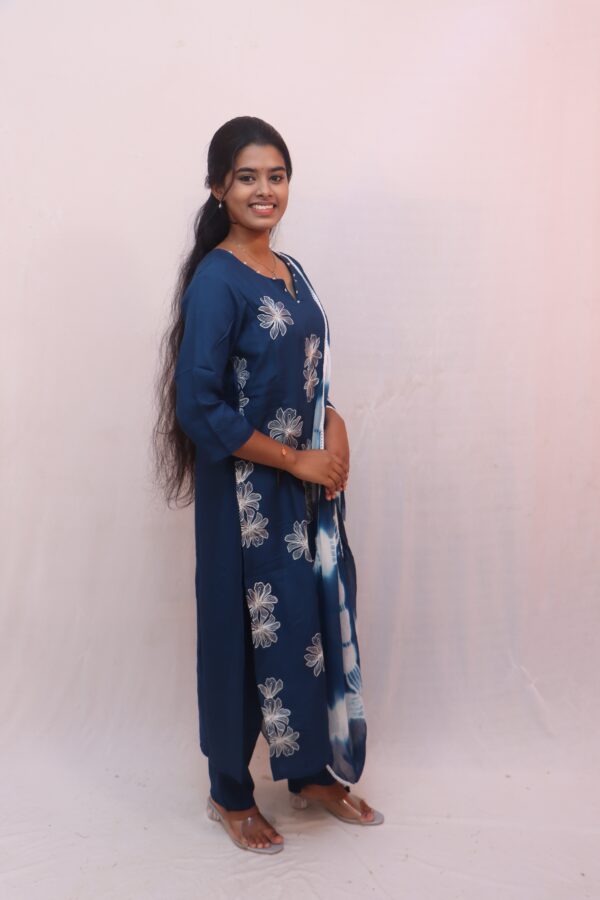 Indigo Blue Tie-Dye Printed Cotton Salwar Suit Set - Image 4