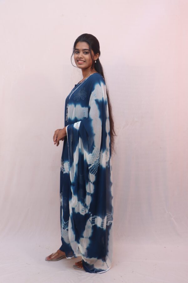 Indigo Blue Tie-Dye Printed Cotton Salwar Suit Set - Image 5