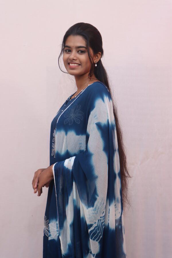 Indigo Blue Tie-Dye Printed Cotton Salwar Suit Set - Image 6