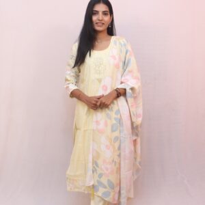 Pastel Yellow with multi-color floral accents