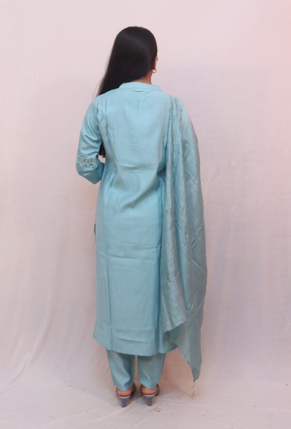 Light Blue Cotton Kurta Set with Dupatta - Image 5