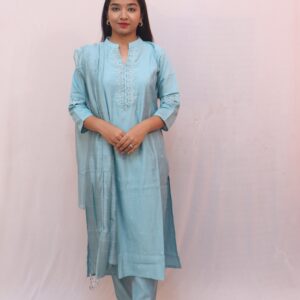 Light Blue Cotton Kurta Set with Dupatta