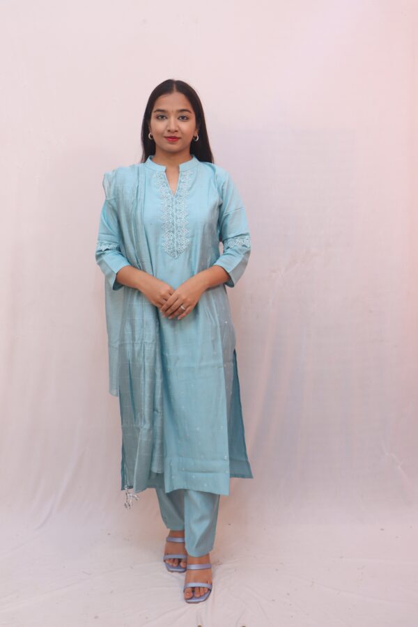 Light Blue Cotton Kurta Set with Dupatta