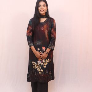 Black Printed Short Kurta Set