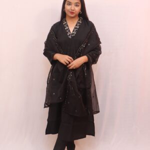 Black Embroidered Kurta Set with Dupatta