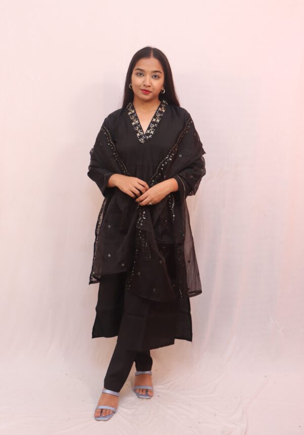 Black Embroidered Kurta Set with Dupatta