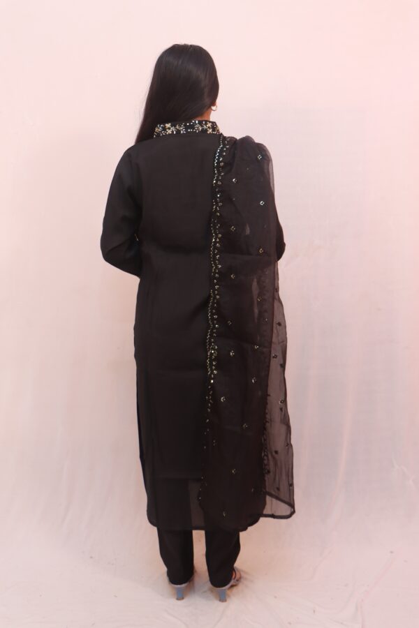 Black Embroidered Kurta Set with Dupatta - Image 6