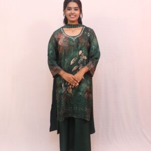 Elegant Dark Green Printed Kurta Set
