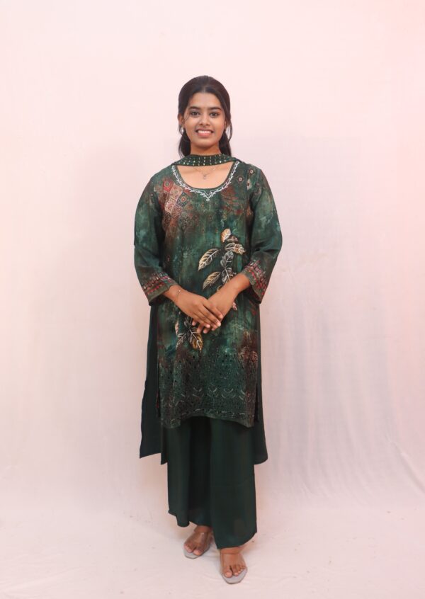 Elegant Dark Green Printed Kurta Set