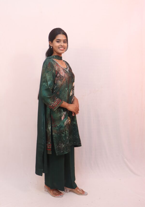 Elegant Dark Green Printed Kurta Set - Image 5