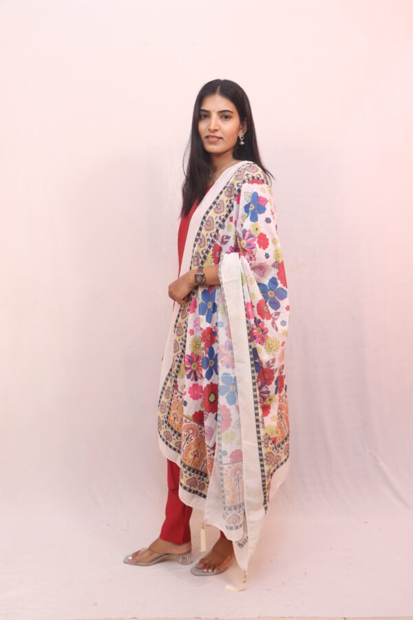 Red Cotton Kurta Set with Printed Dupatta