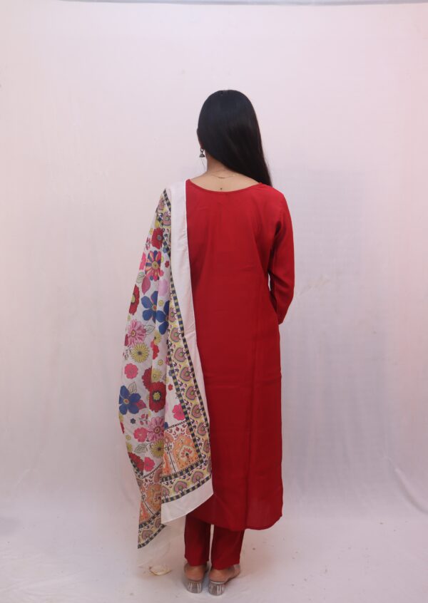 Red Cotton Kurta Set with Printed Dupatta - Image 6
