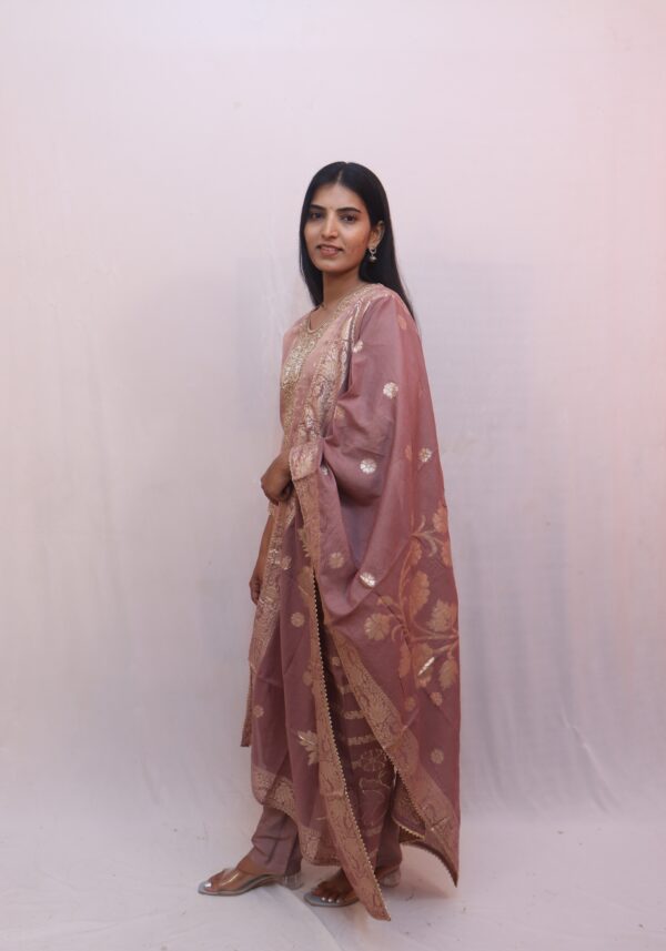 Mauve with Golden Accents sequin embroidery on the neckline - Image 8